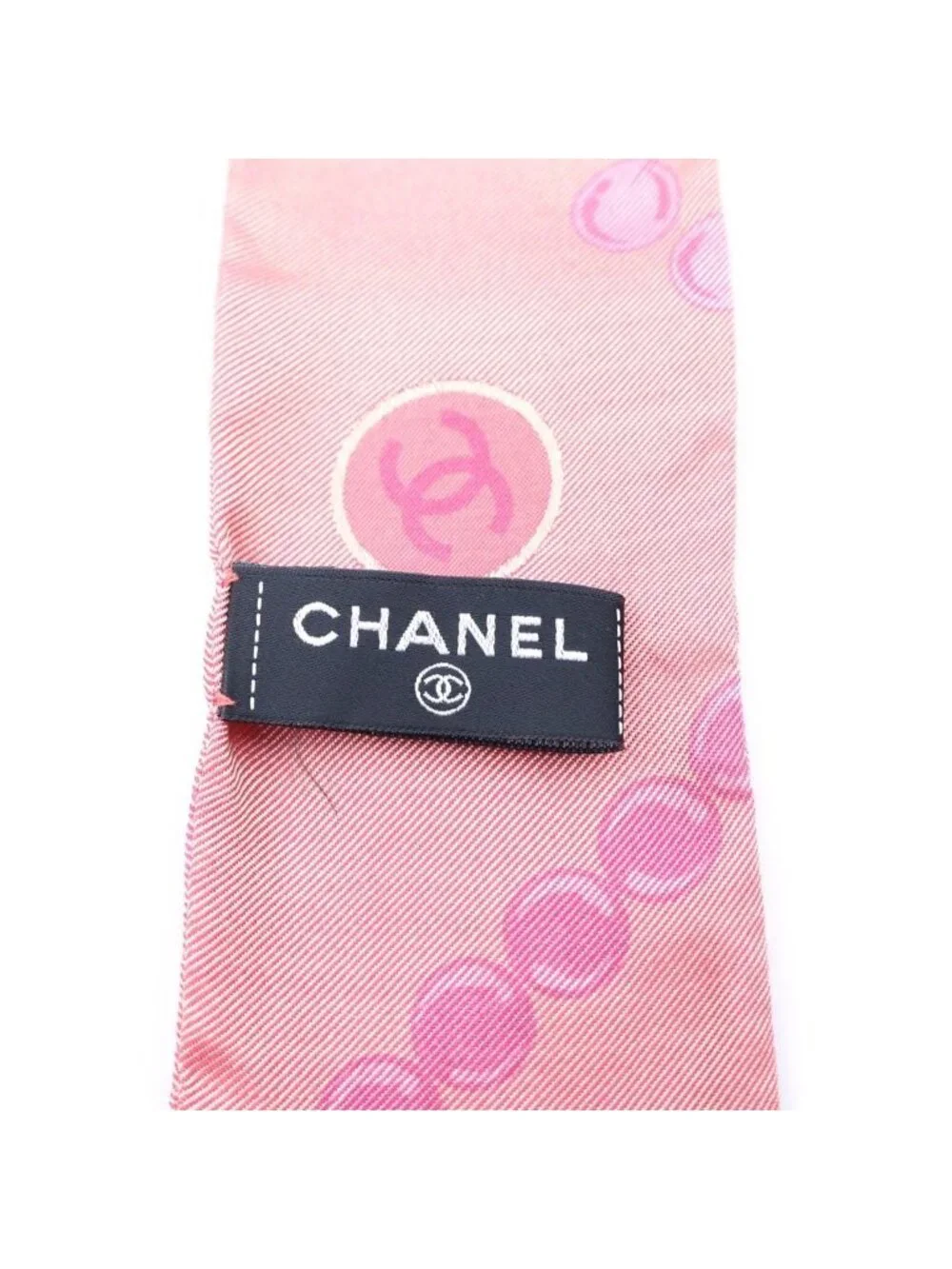 Chanel CC Logo Pearl Motif Silk Twilly Scarf Pink